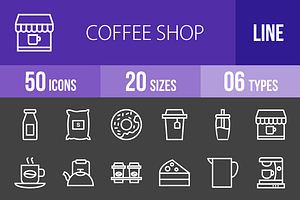 50 Coffee Shop Line Inverted Icons