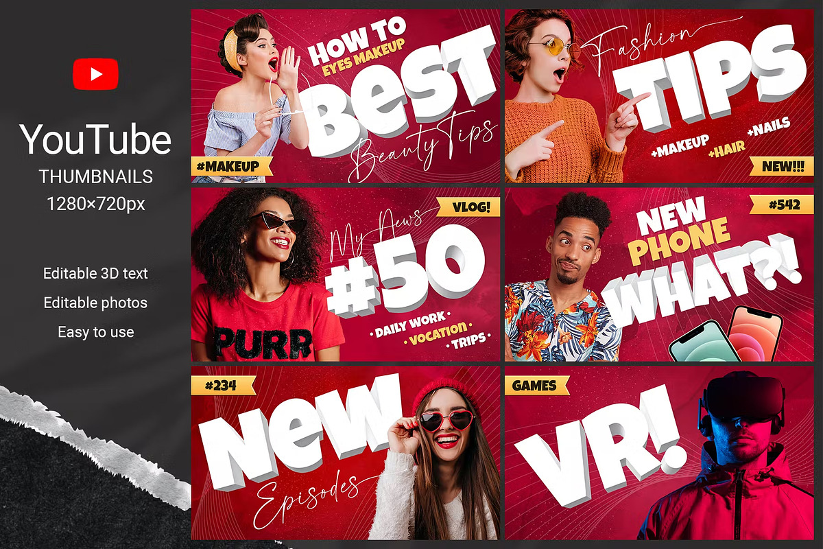 YouTube Thumbnails with 3D Text, a Social Media Template by Andrew Skoch Design (Photo 1 of 7)