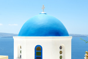Church with blue roof Santorini Oia