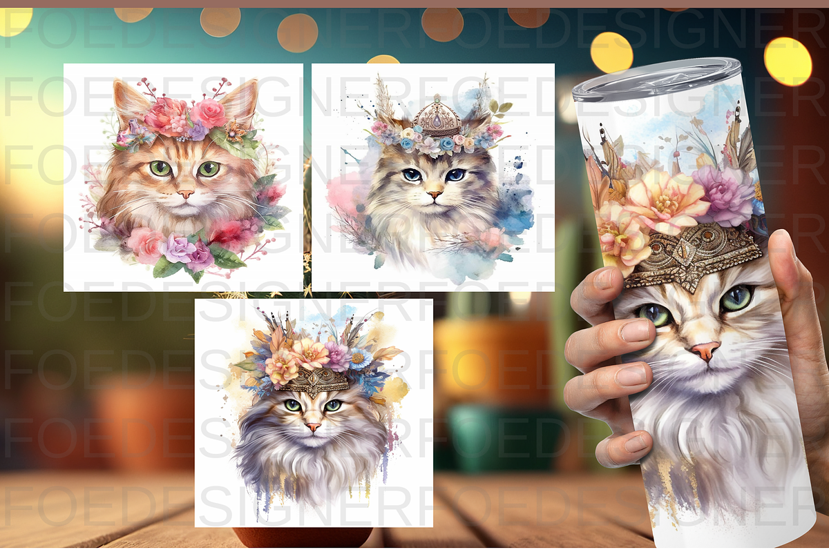 3 watercolors Cute Royal cat, an Object Graphic by Foedesigner (Photo 1 of 4)
