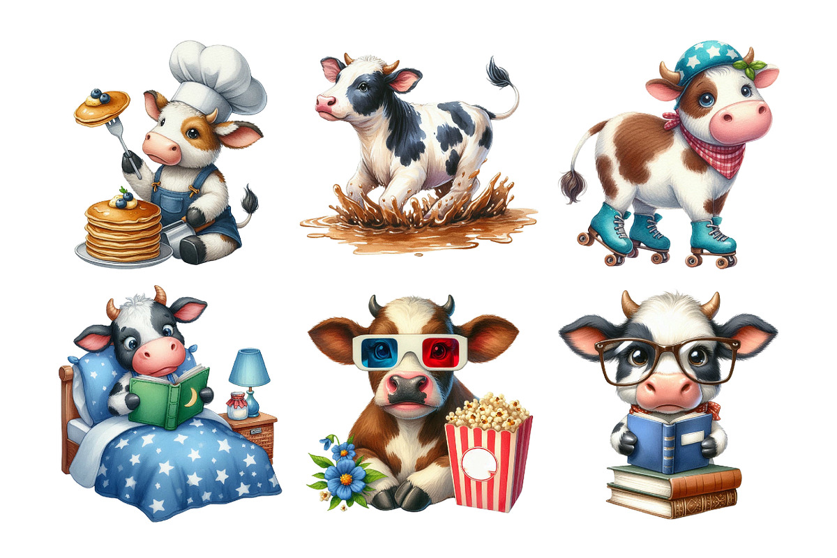 Watercolor Funny Cow Clipart, an Illustration by Daily.Designs (Photo 5 of 5)
