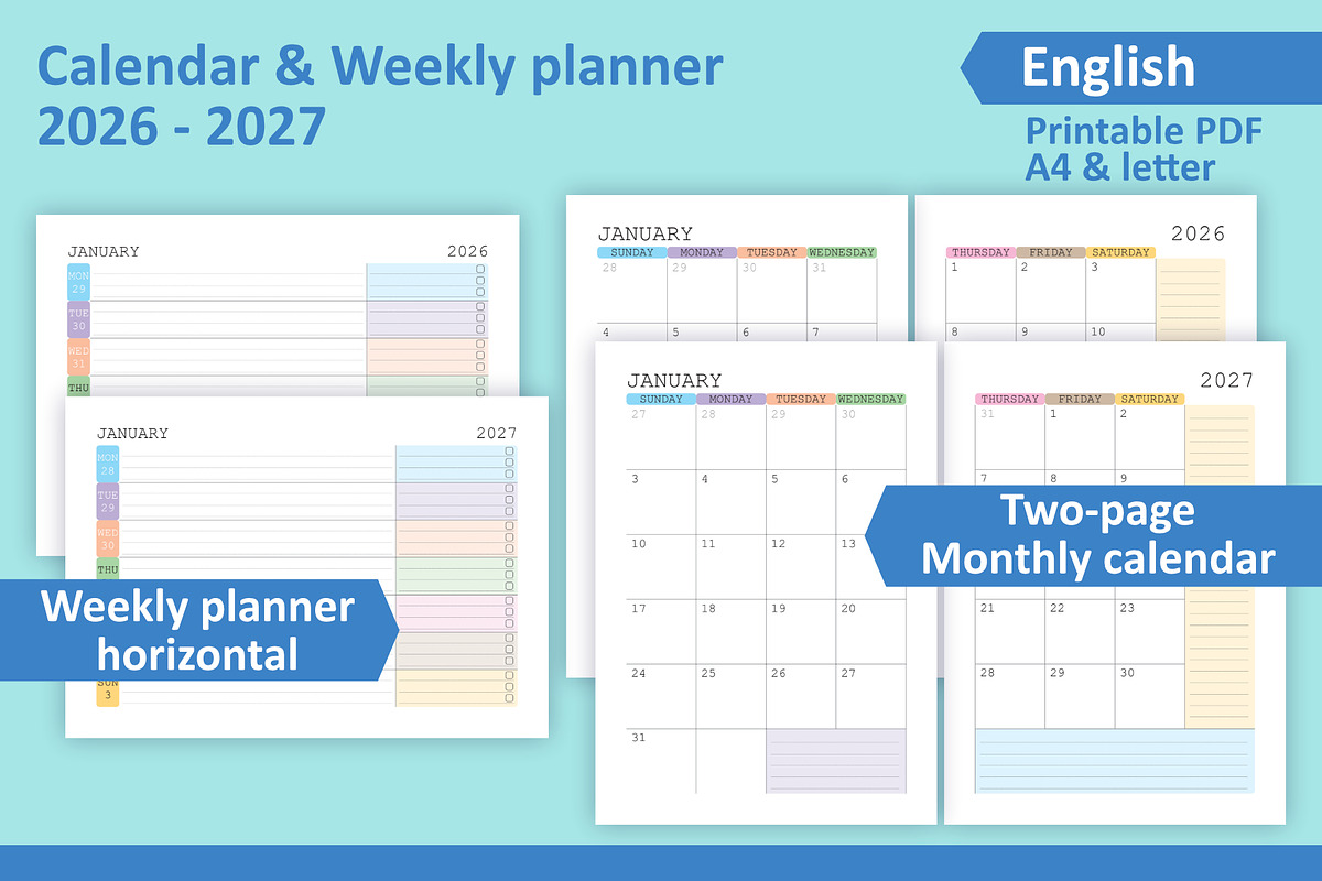 Calendar & Weekly planner 2026-2027, a Stationery Template by Padrinan (Photo 3 of 4)