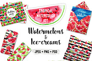 Watercolor Watermelons & Ice creams, a Pattern Graphic by Midstream (Thumbnail 1 of 8)