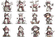 Whimsical Christmas Snowman Clipart, an Illustration by CraftArtStudio (Thumbnail 2 of 6)