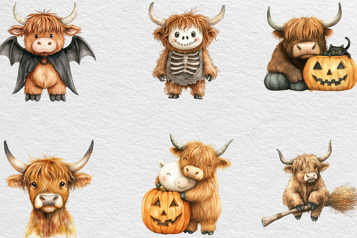 Halloween Highland Cow Clipart, an Illustration by Black Bird Studio (Photo 4 of 6)
