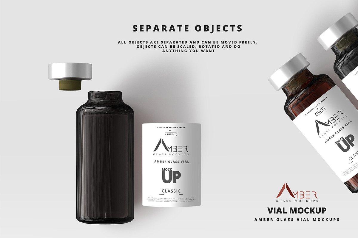 Amber Glass Vial Mockup, a Packaging Mockup by pmvch (Photo 10 of 11)