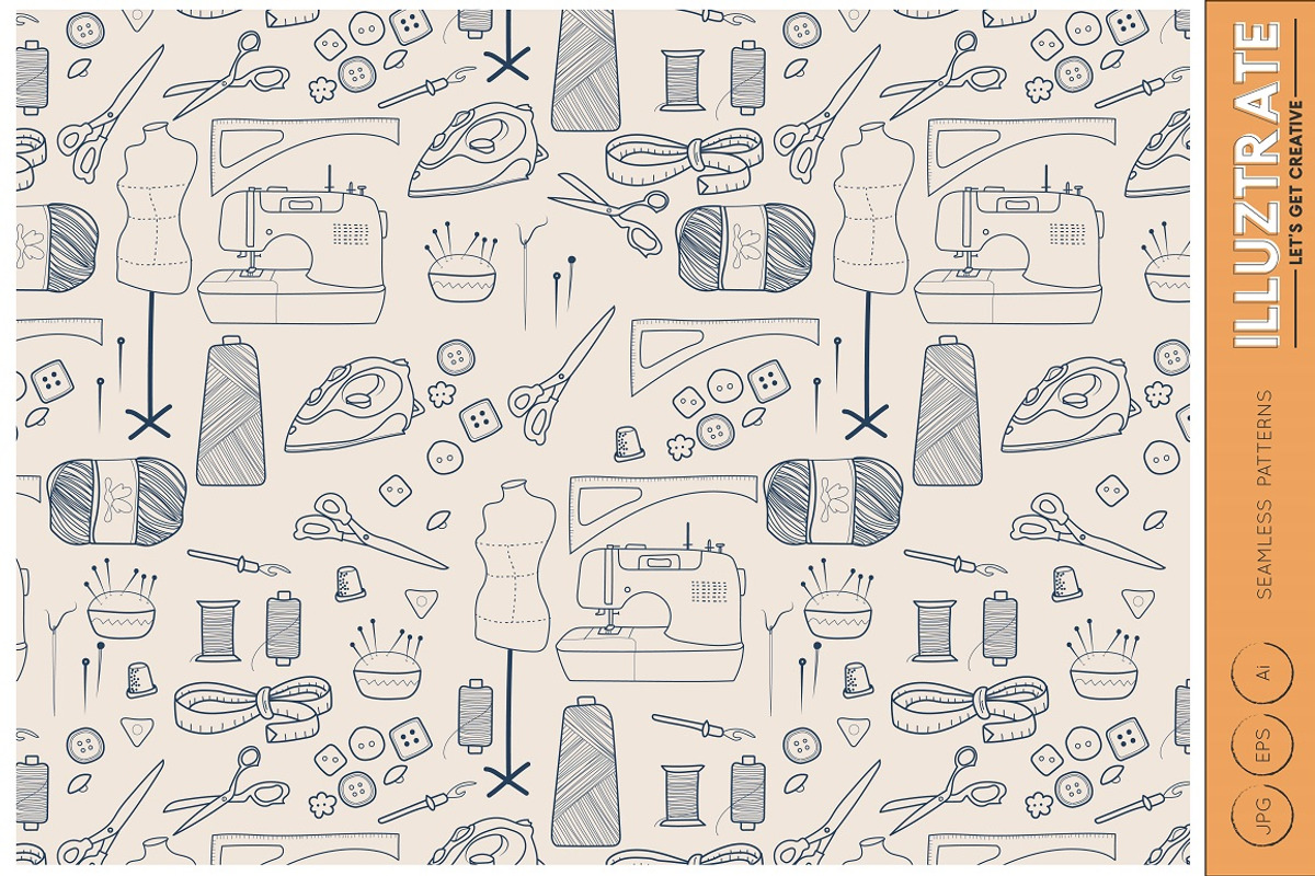 Sewing Pattern - Seamless Vector, a Pattern Graphic by illuztrate