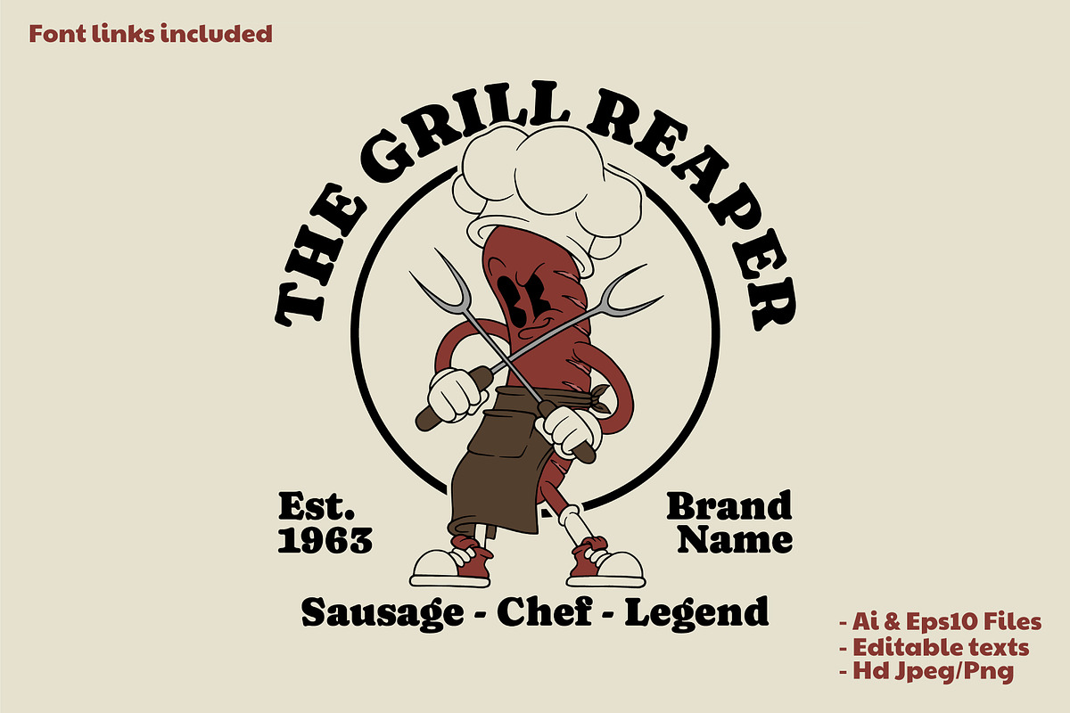 retro sausage grill chef mascot, a Branding & Logo Template by Judsart (Photo 1 of 3)