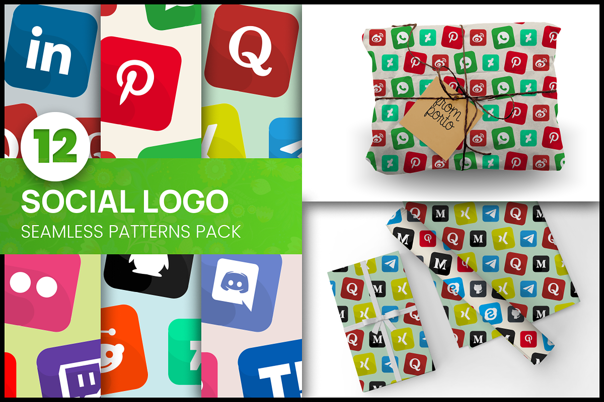 Social Logo Seamless Patterns, a Pattern Graphic by Custom Fonts ...
