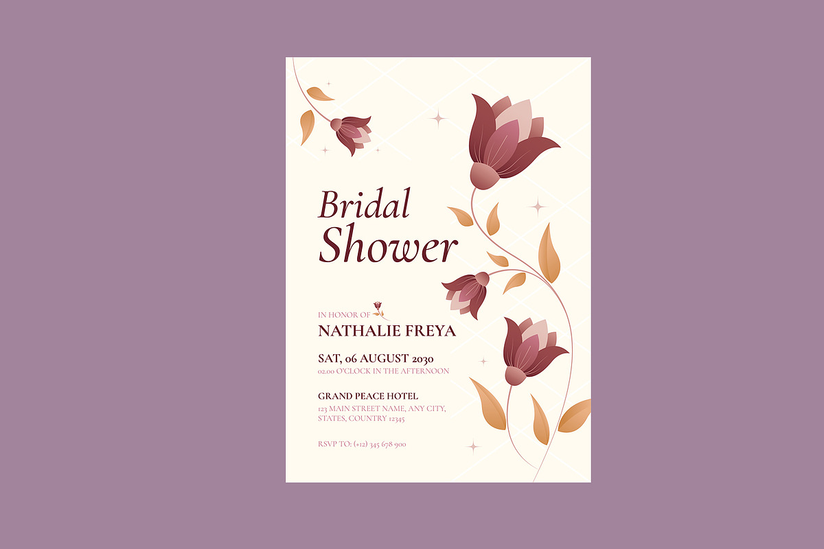 Floral Bridal Shower Invitation, a Card Template by Neermana (Photo 2 of 4)