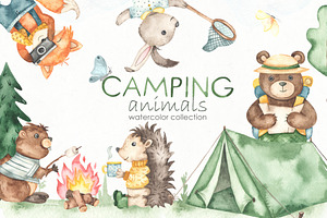 Camping Animals Watercolor