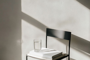 Empty chair with books and glass, a Photo by Dvoevnore photos