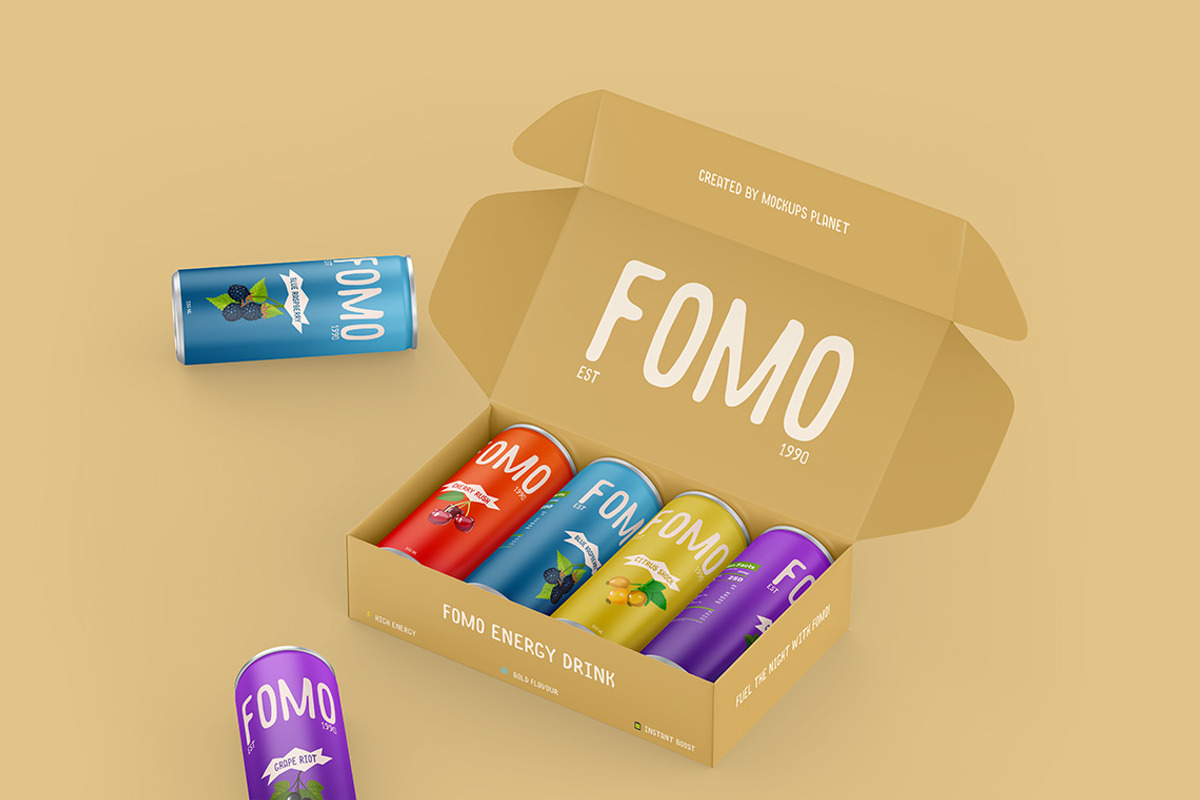 Soda Can with Box Packaging Mockups, a Mockup by Mockups Planet (Photo 3 of 5)