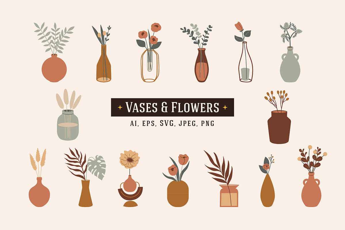 15 Vases & Flowers Set, a Decorative Illustration by helenreveur (Photo 1 of 2)