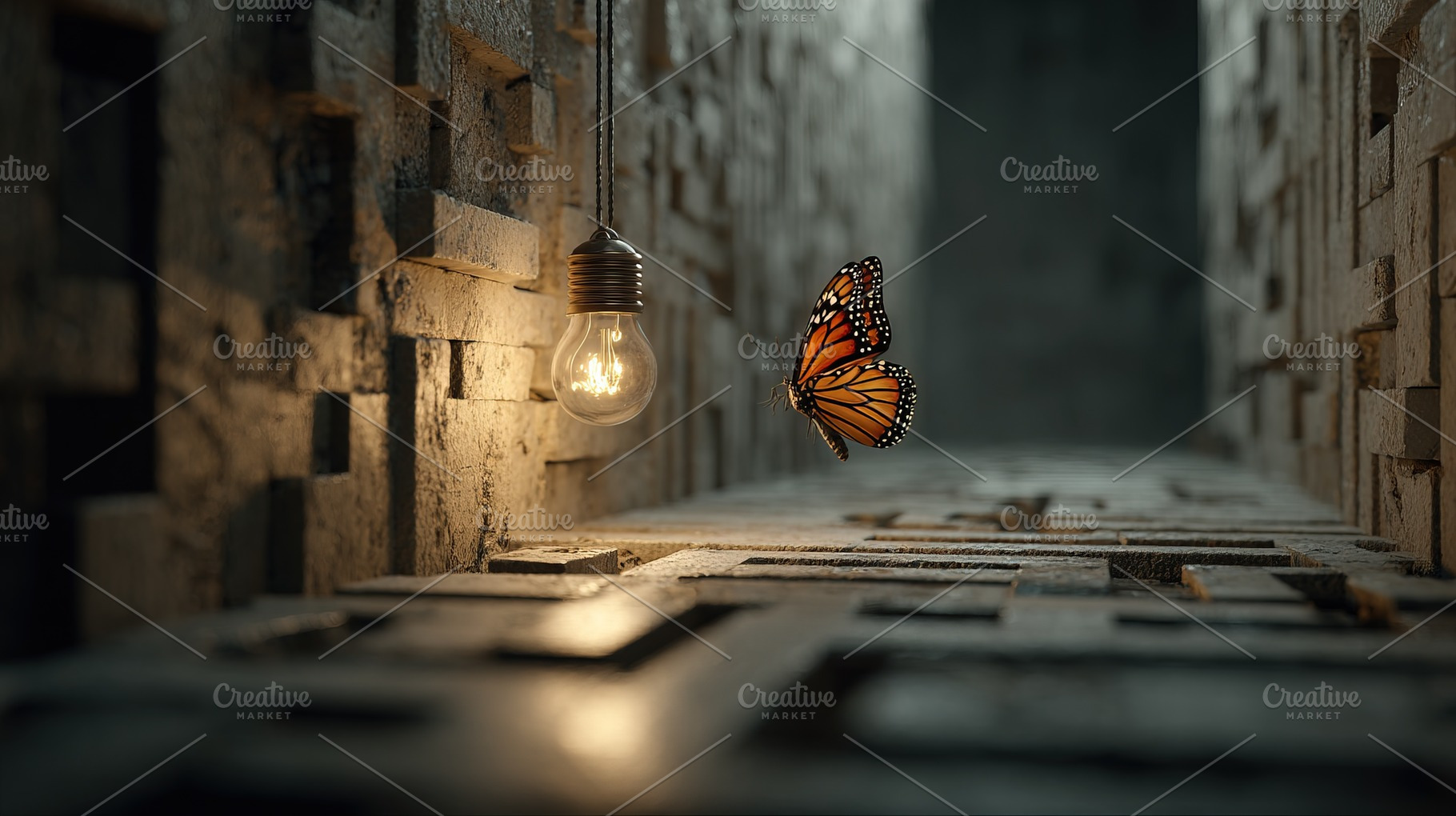 Butterfly and Hanging Light Bulb, a Business Photo by Ales Munt