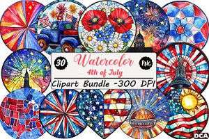 Stained Glass 4th of July Clipart, an Illustration by DreamCafeArt