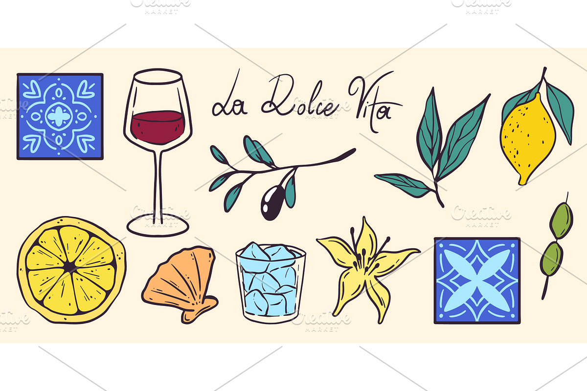 Italian summer menu icons isolated, an Illustration by art PVP - market