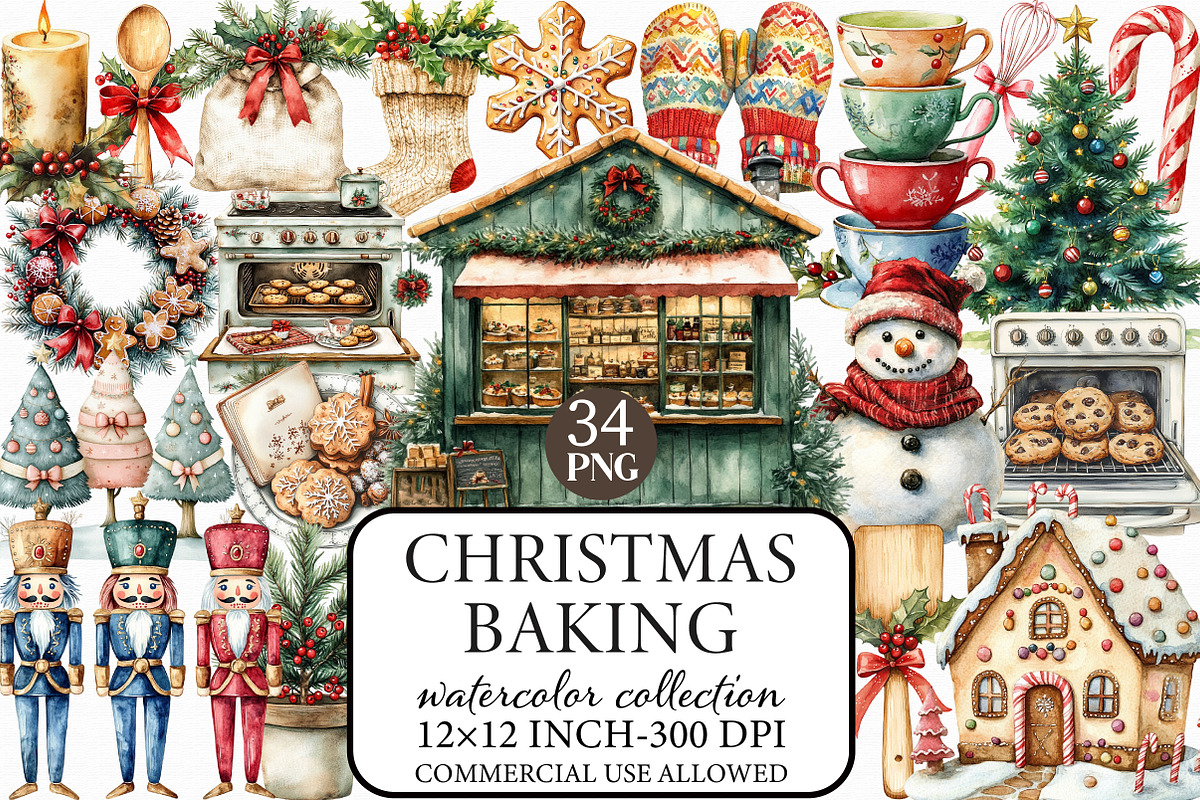 Watercolor Christmas Baking Clipart, an Illustration by Libby Wishes (Photo 1 of 7)