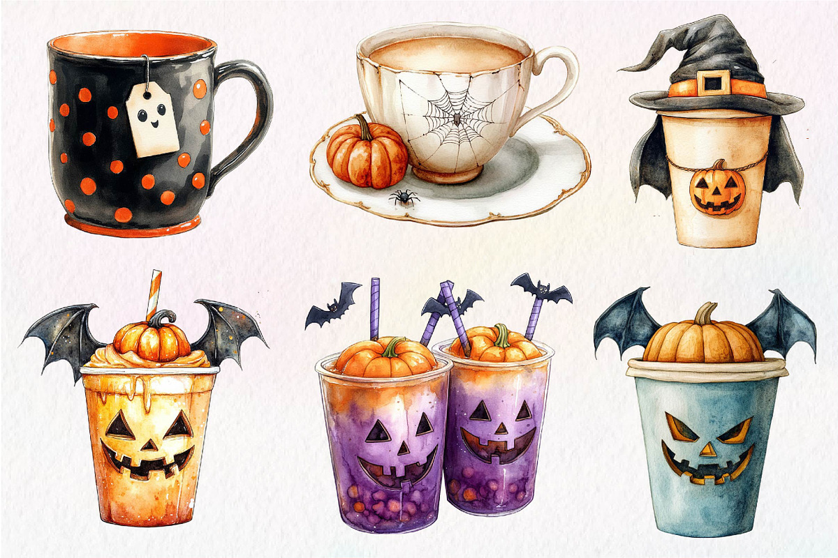 Whimsical Halloween Coffee Clipart, an Illustration by Dream Creation (Photo 6 of 7)