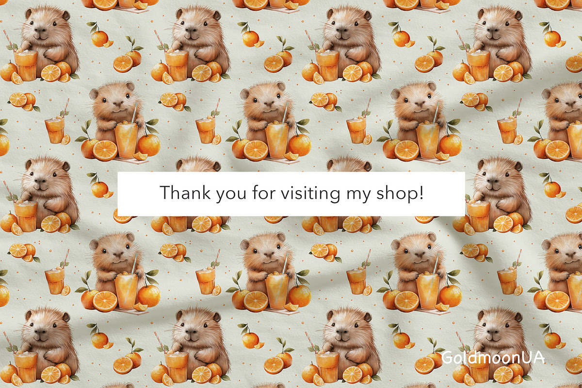 Capybara & Orange Pattern & Clipart, an Animal Illustration by GoldmoonUA (Photo 5 of 5)