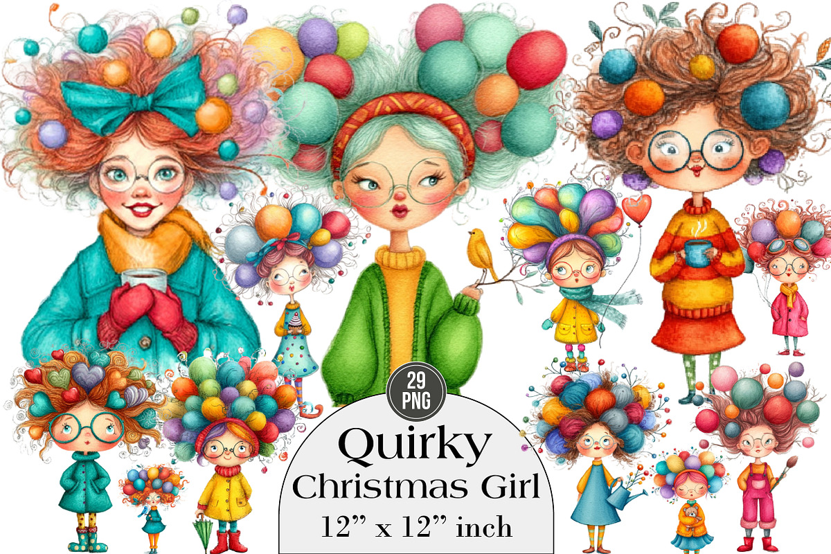 Quirky Christmas Girl Clipart, an Illustration by DreamArtGraphic (Photo 5 of 5)