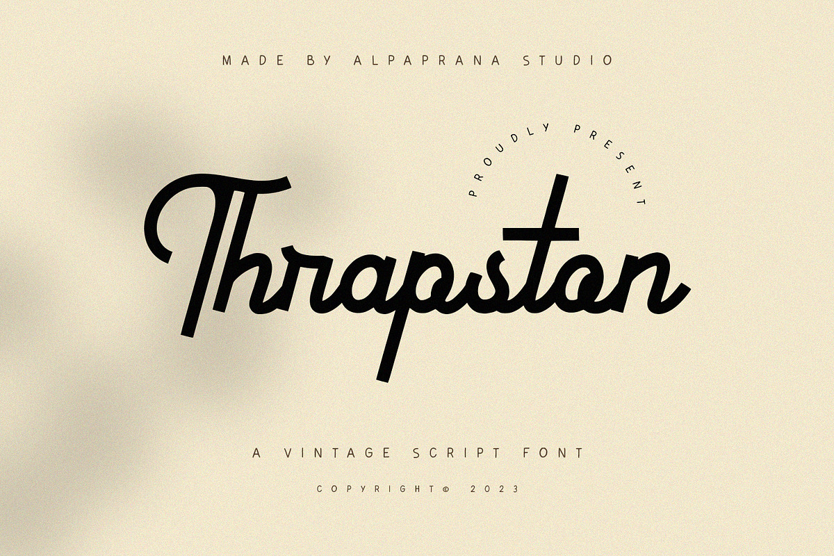 Thrapston - Vintage Script Font, a Script Font by Alpaprana (Photo 1 of 13)