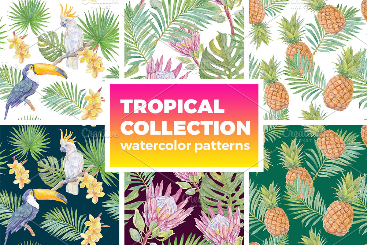 Watercolor tropical patterns., a Pattern Graphic by Repa design bureau