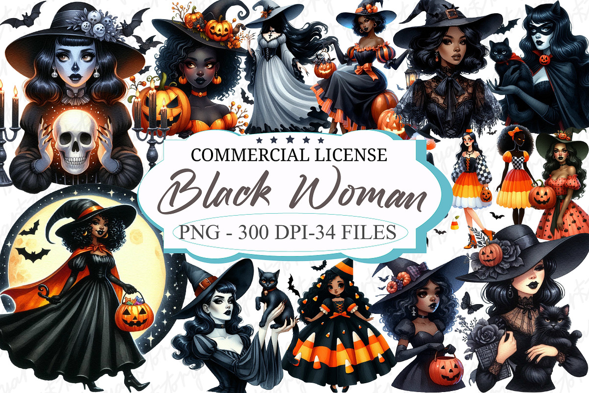 Watercolor Halloween Black Woman, an Illustration by designcity5 (Photo 1 of 5)