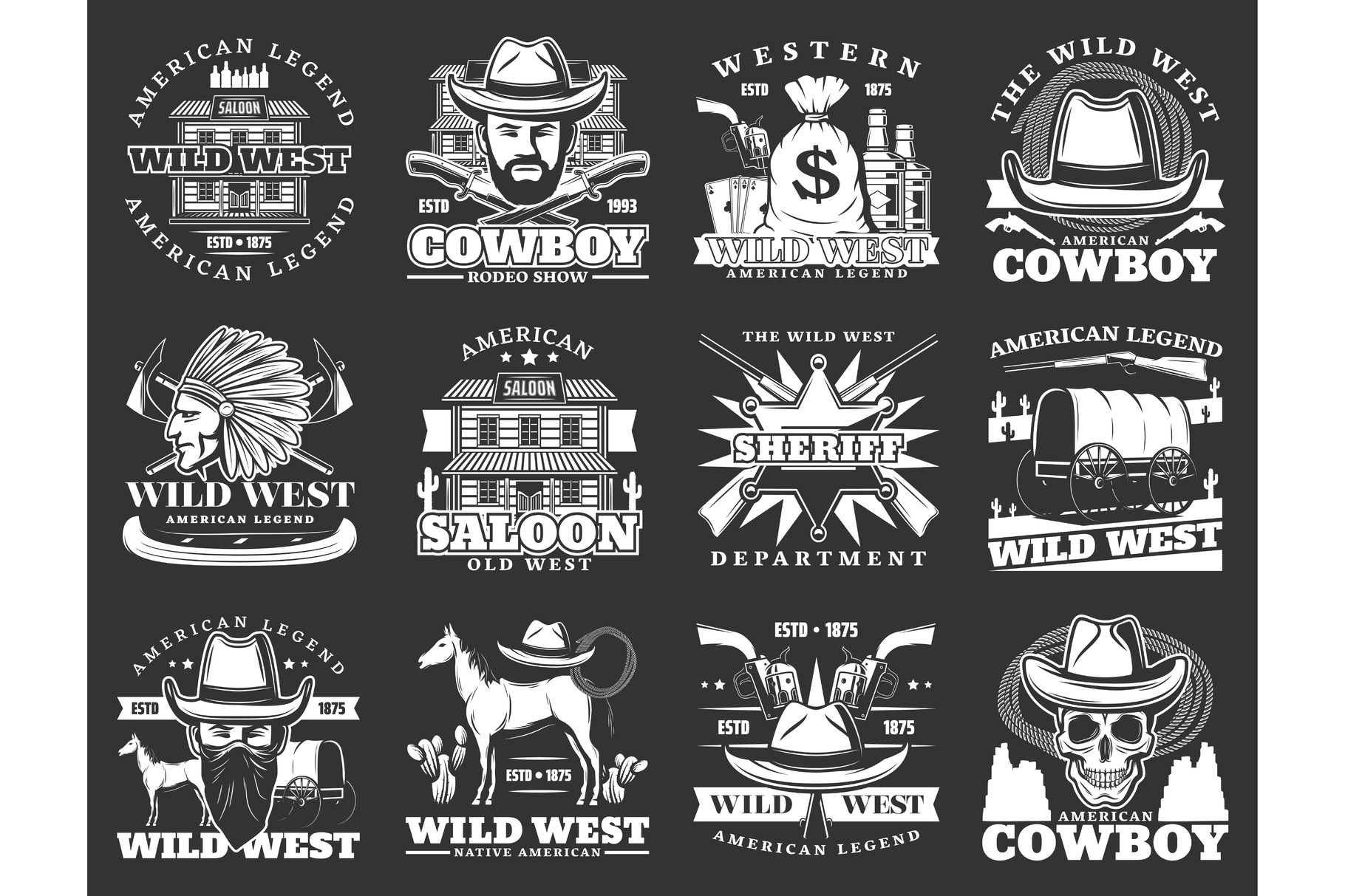 Western Wild west isolated icons, a Work Illustration by Vector Tradition