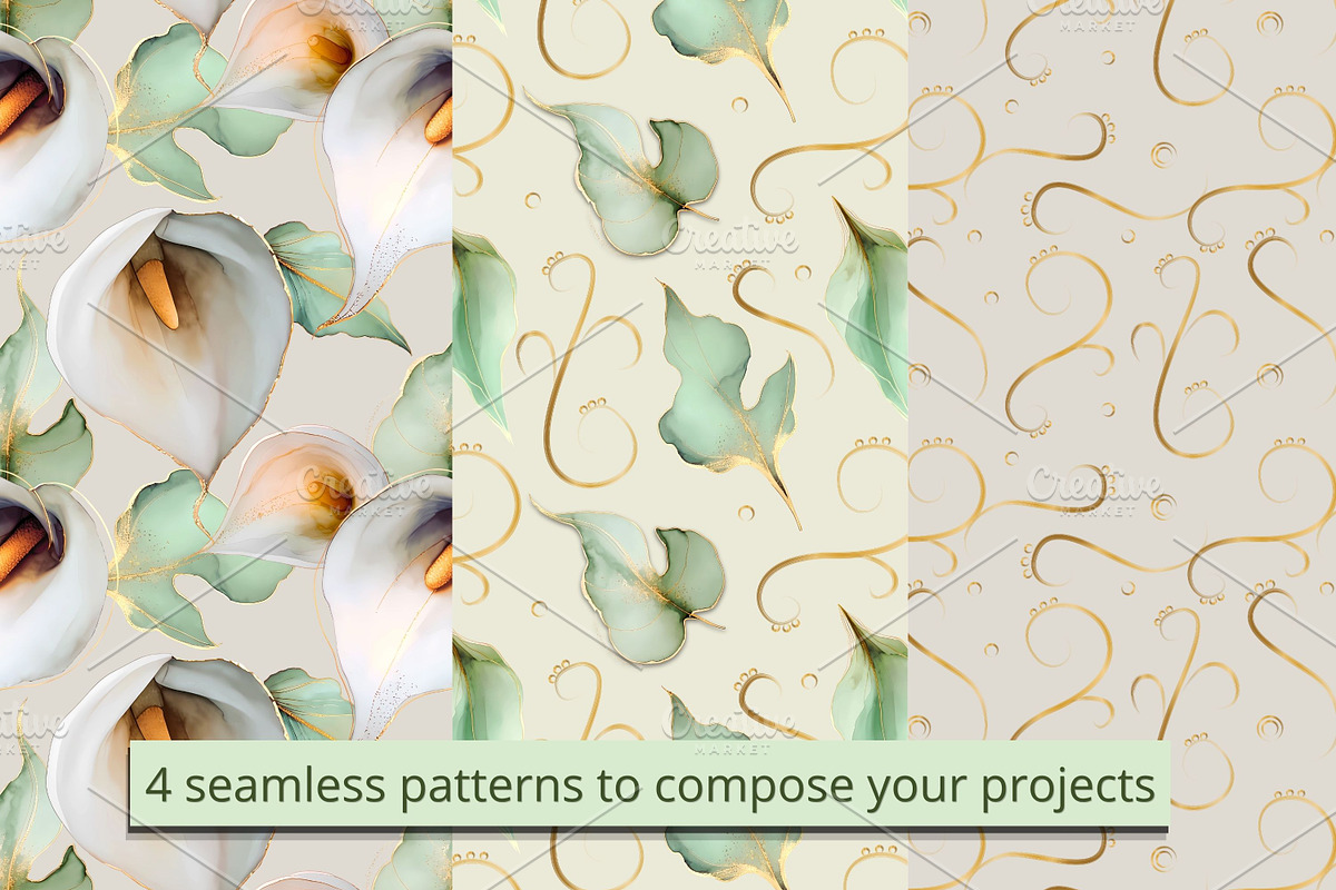 Elegant Calla Lily Seamless Patterns, a Pattern Graphic by Floraphoria (Photo 4 of 10)