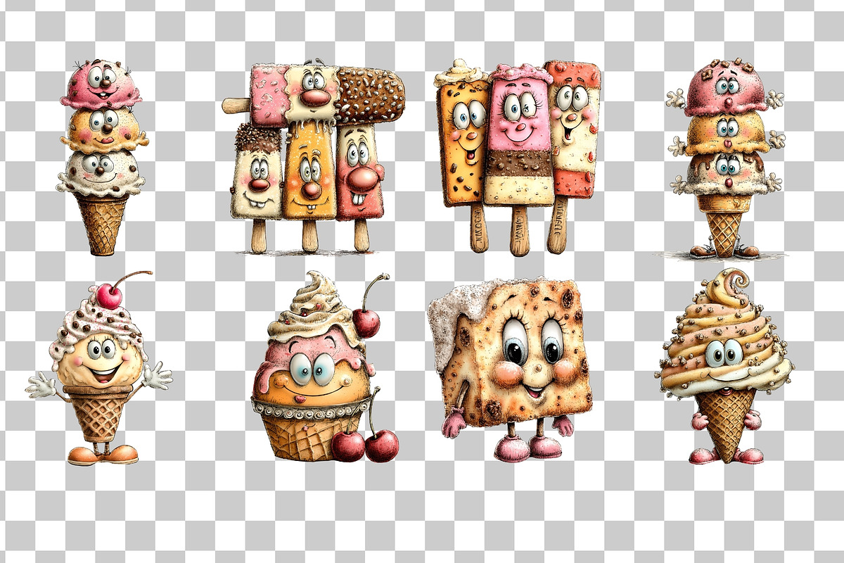 Quirky Ice Cream Watercolor Clipart, a Food Illustration by Nicolle's Colorful Art (Photo 6 of 6)
