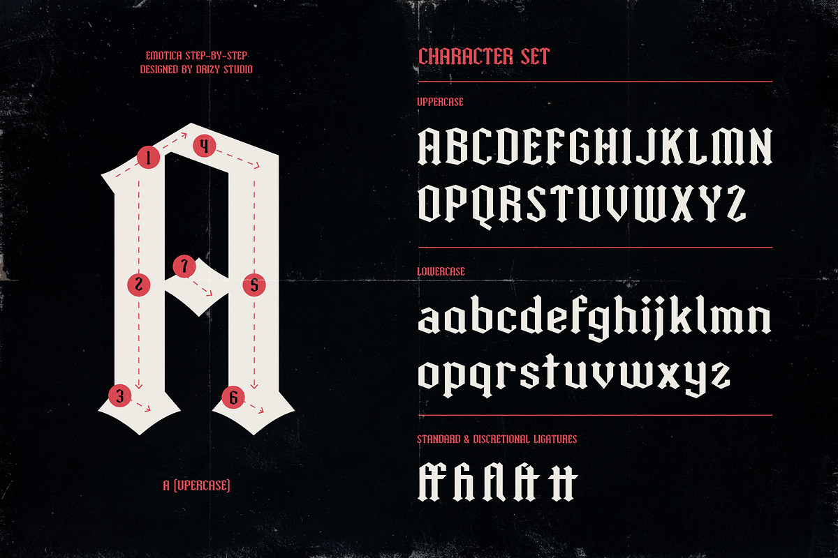 Emotica – Blackletter Romance Font, a Serif Font by Drizy (Photo 4 of 10)