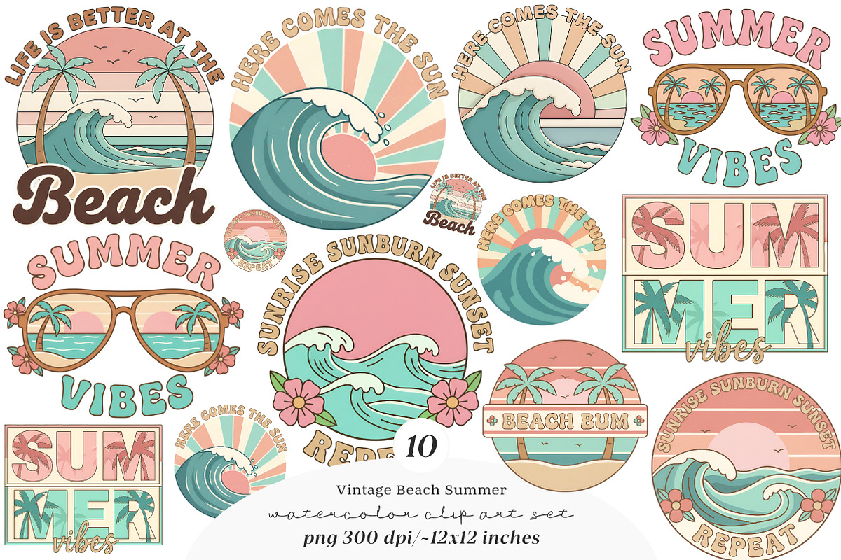 Vintage Beach Summer Sublimation, an Illustration by SinaCreation (Photo 1 of 11)