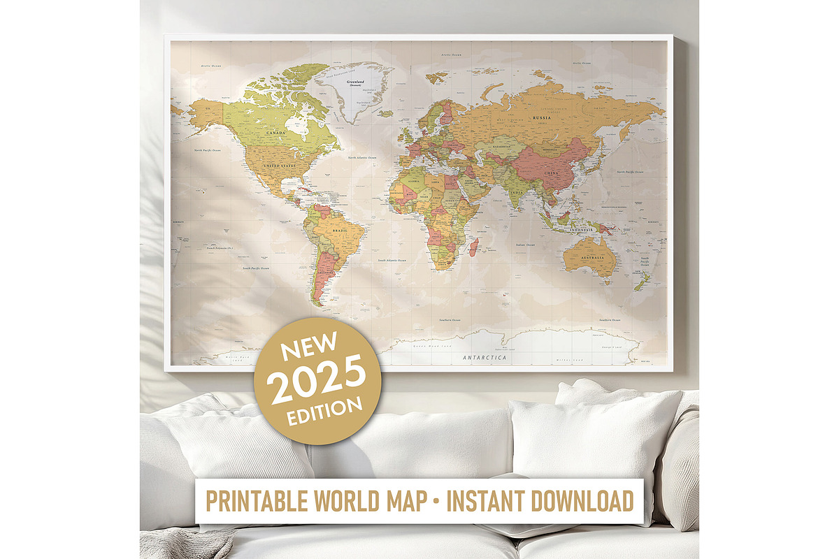Vector World Map - Large&Detailed, a Decorative Illustration by PorcuPen Works (Photo 6 of 9)