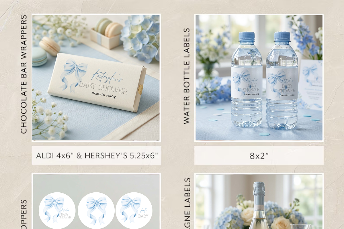 Blue Bow Baby Shower Bundle, a Presentation Template by Stellalunarts (Photo 3 of 9)