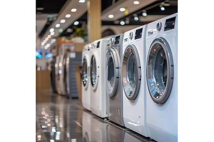 Row of washing machines on display, a Technology Photo by Lermont51