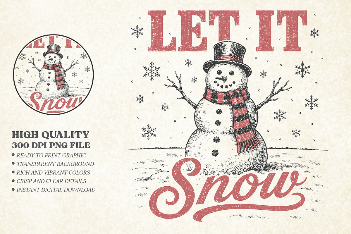 Vintage Let It Snow Christmas Design, a Seasonal Illustration by Libby Wishes (Photo 1 of 4)