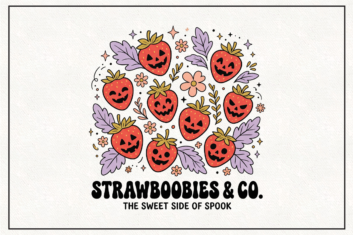 Boho Halloween Strawboories PNG, a Work Illustration by CraftArtStudio (Photo 1 of 4)