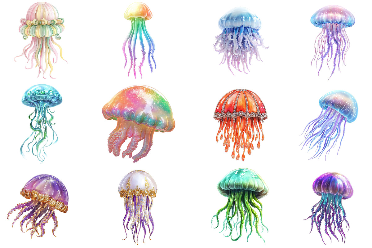Watercolor Jellyfish Clipart Bundle, an Illustration by Pixels.Craft (Photo 2 of 6)