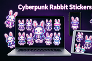 Cyberpunk Rabbit Stickers PNG & JPG, an Object Graphic by ETARA by Mea Hau (Thumbnail 2 of 14)