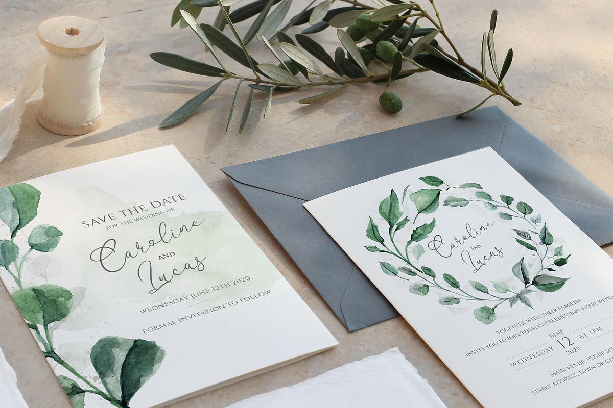 6 Piece Greenery Wedding Invite Set, an Invitation Template by R Whitehurst Design (Photo 3 of 11)