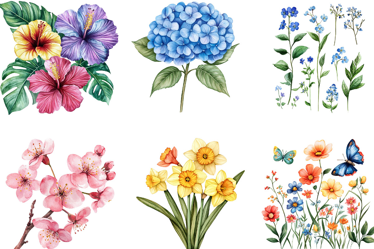 Watercolor Flower Collection Clipart, an Illustration by Designking (Photo 4 of 5)