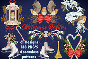 Christmas Robins watercolors, a Seasonal Illustration by Happy Sloth Graphics (Thumbnail 1 of 19)