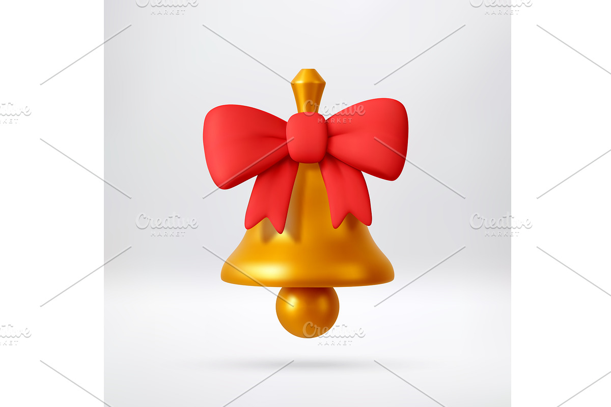 3D Golden christmas bell with red, an Object Illustration by Abscent