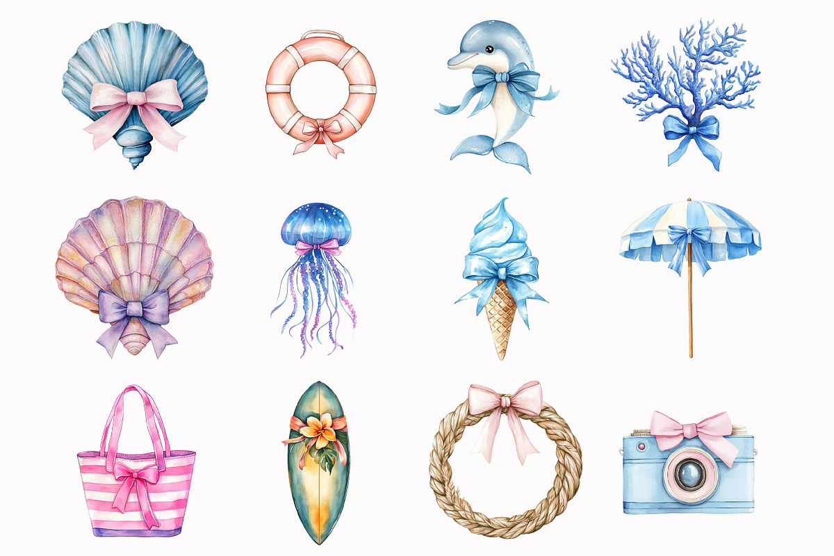 Watercolor Coastal Preppy Girl Clipa, an Illustration by Design Market (Photo 3 of 5)