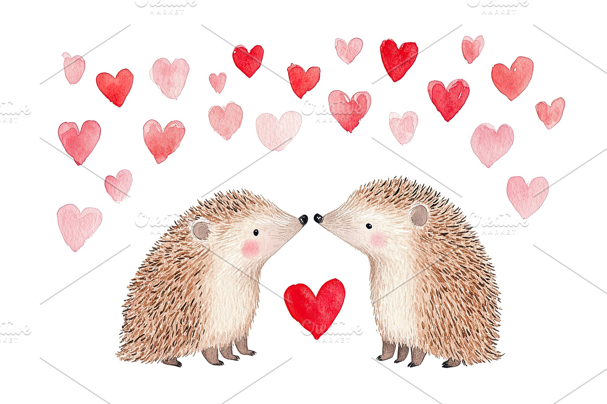 Cute hedgehogs in love with heart, an Animal Illustration by Lermont51