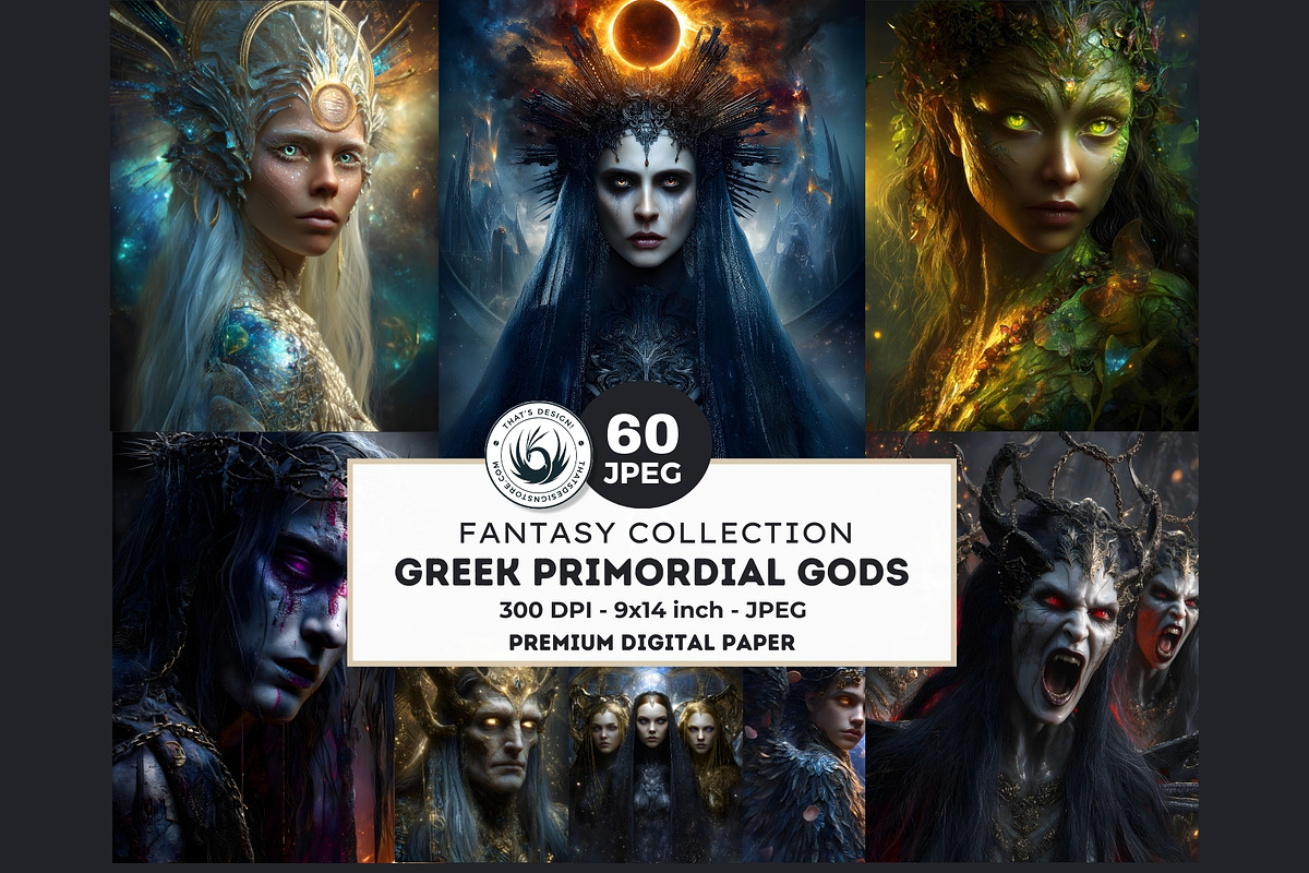 Primordial Greek Gods Digital Papers, a Person Illustration by ThatsDesignArt (Photo 1 of 10)