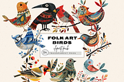 FOLK ART BIRDS CLIPART PACK, an Animal Illustration by Daring Digies (Thumbnail 1 of 10)