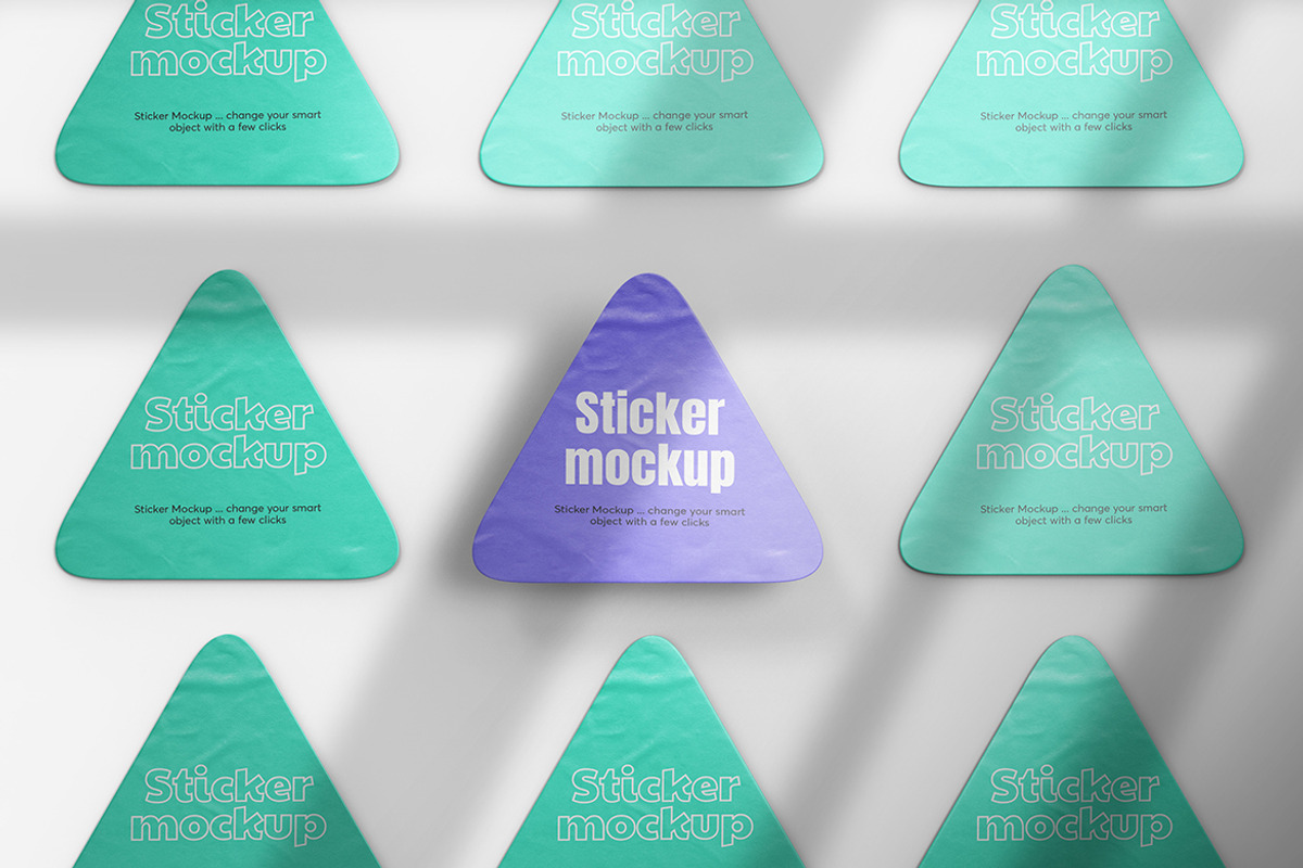Triangle Sticker Mockup, a Print Template by PrexTheme | Creative Market