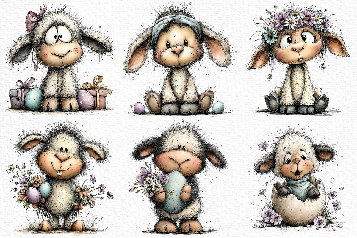 Whimsical Easter Lamb Clipart, an Illustration by Craft Nest (Photo 3 of 11)